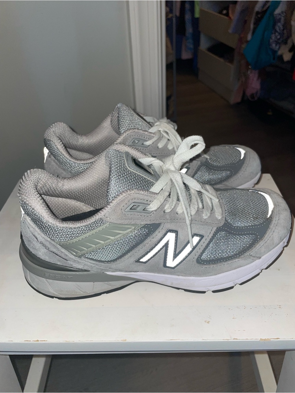 New Balance Women's Light Grey Mesh & Suede Sneakers
